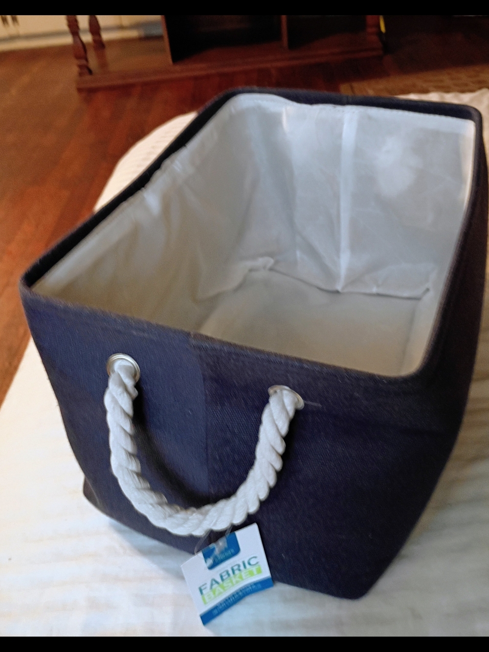 Navy Fabric Storage Bin with Rope Handles